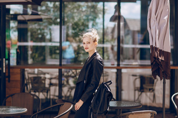 beautiful blonde in a cafe