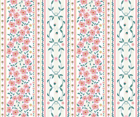 seamless  flower  pattern with vertical stripes. light vector background  for printing on textiles, clothes,  paper, wallpaper