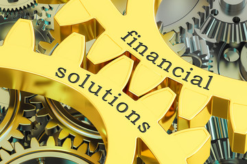Financial Solutions concept on the gearwheels, 3D rendering
