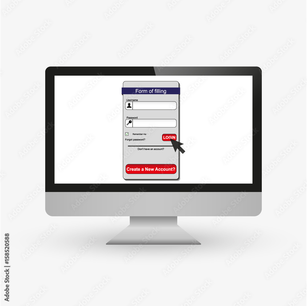 Wall mural big screen computer view login and password enter fill in form, apply, confirm button vector icon