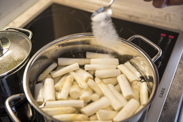 pot with asparagus