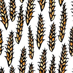 Seamless with Malt. Beer Pattern. Isolated On a White Background Realistic Doodle Cartoon Style Hand Drawn Sketch Vector Illustration.