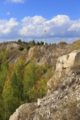 Fototapeta premium Large Orthodox cross on a cliff