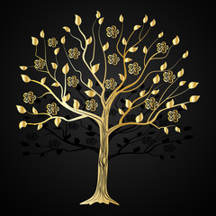 Gold tree with flowers - 158522311