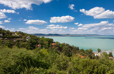 Naklejka na ściany i meble View of Lake Balaton beach from Tihany, Hungary