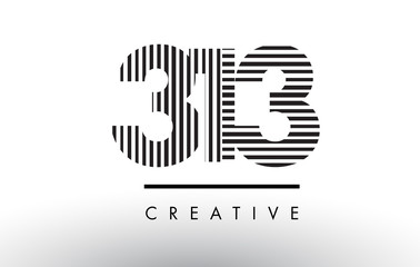 313 Black and White Lines Number Logo Design.