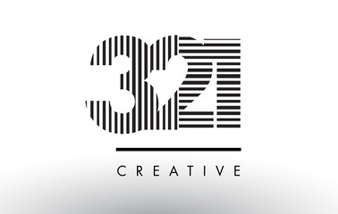 321 Black and White Lines Number Logo Design.