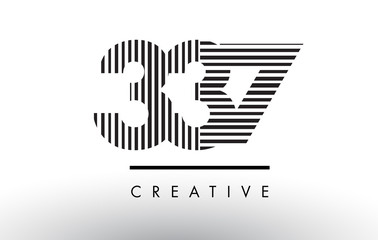 337 Black and White Lines Number Logo Design.