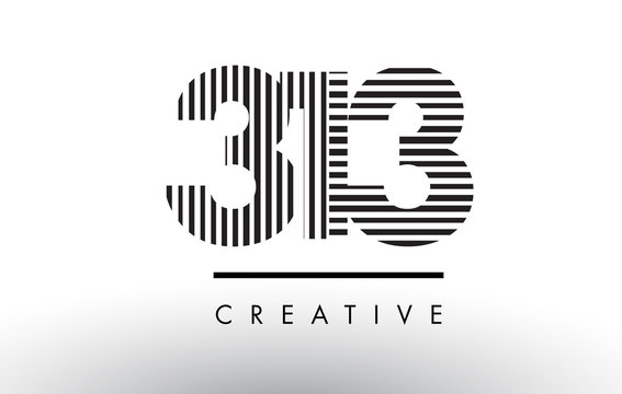 313 Black and White Lines Number Logo Design.