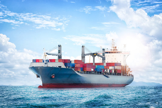 Logistics and transportation of International Container Cargo ship in the ocean, Nautical Vessel