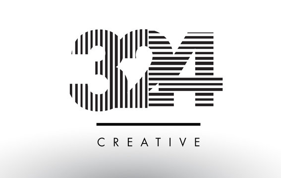 324 Black and White Lines Number Logo Design.