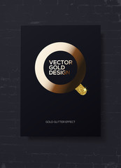 Trendy modern mockup design with golden sparks on black brick wall. Can used like business cards, invitations, gift cards, flyers and brochures. Vector stock