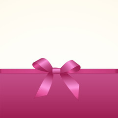 Gift  Card with Shiny Pink Satin Gift Bow Close up, has space for text on  background. Gift Voucher Template.  Vector image.