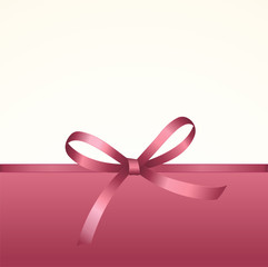 Gift  Card with Shiny Pink Satin Gift Bow Close up, has space for text on  background. Gift Voucher Template.  Vector image.