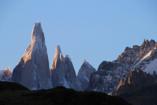 Cerro Torre mountainline at sunset, Los Glaciares National Park, El Challten, Patagonia, Argentina
