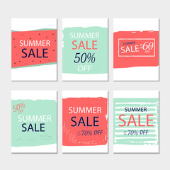 Set of 6 summer discount cards design.