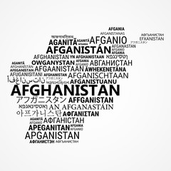 Afghanistan. Business and travel concept background. Word cloud with country name in different languages of the world.