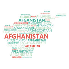 Afghanistan. Business and travel concept background. Word cloud with country name in different languages of the world.