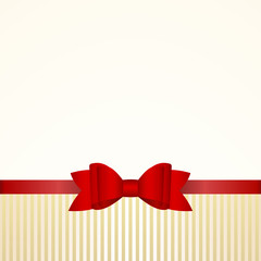 Gift  Card with Shiny Red Satin Gift Bow Close up, has space for text on  background. Gift Voucher Template.  Vector image.