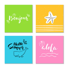 Collection of 4 beautiful summer poster with hand drawn lettering