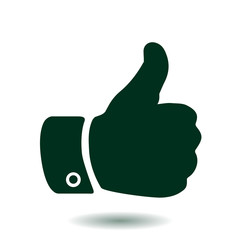 Like  icon. Hand finger up sign. Thumb up symbol. Flat design style. 