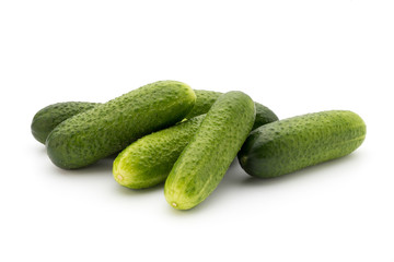 Eco cucumber on white background. Fresh vegetables.
