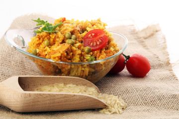 Chicken tikka masala spicy curry meat food with rice