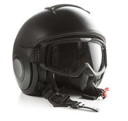Black motorcycle helmet.