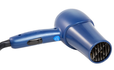Isolated blue hair dryer.