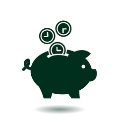 Time is money piggy bank icon. Flat design style.