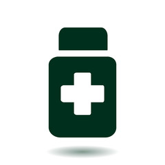 Drugs sign icon. Pack with pills. Flat design style. 