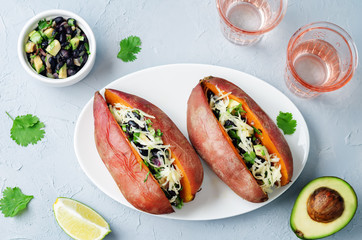 Avocado black bean cilantro stuffed sweet potato
