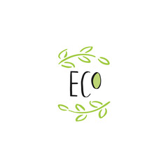 Vector eco, bio green logo or sign. Vegan, raw, healthy food badge