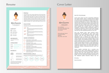 Feminine resume with infographic design. Stylish CV set for women. - 158530508