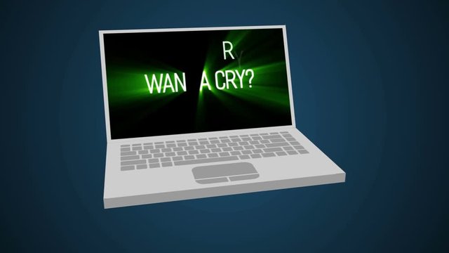 3d notebook or laptop with malicious encryption ransomware called wanna cry attack infected global internet worldwide. Available in 4K FullHD and HD video render footage
