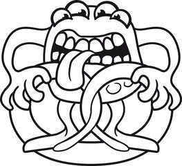 brezel essen lecker hunger fressen oktoberfest deutschland bayern gebäck viele augen maul fressen süß niedlich komisch lustig monster klein frech böse horror comic cartoon
