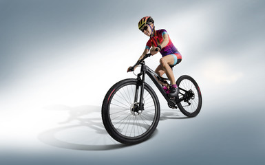 Fototapeta na wymiar Sport. Athlete cyclists in silhouettes on white background. Isolated