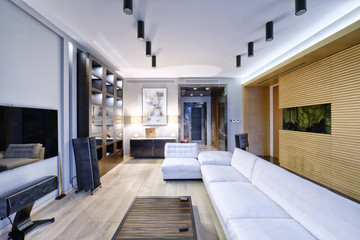 Fototapeta na wymiar Russia, Moscow region - Interior design living room in luxury new apartment.