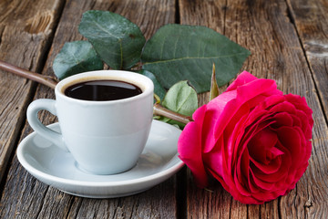 Coffee with red rose