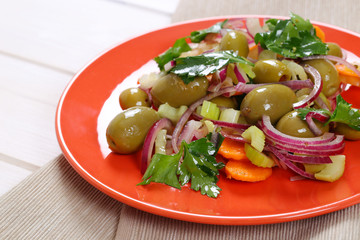 vegetable salad with pickled olives