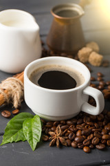 black coffee beans on black background