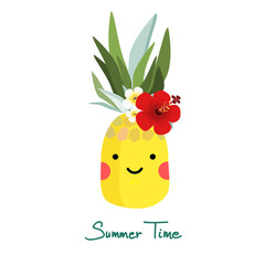 Pineapple with face, vector illustration
