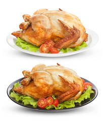 Roasted chicken isolated on white background