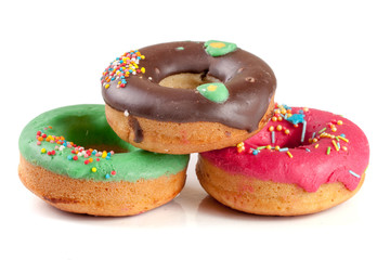 three glazed donut isolated on white background