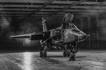 Jaguar Aircraft in Hangar - obrazy, fototapety, plakaty