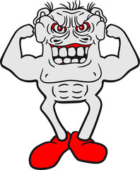bodybuilder stark muskeln training fitness posen beast monster klein frech böse horror comic cartoon
