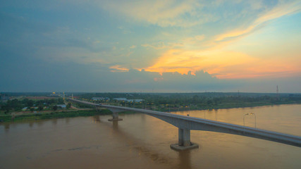 Fototapeta na wymiar aerial photography the Third Thai-Lao friendship bridge the bridge over the Mekong river connect Nakorn Phanom province in Thailand with Thakhek Khammouane Laos.