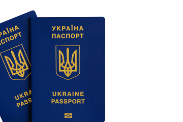 Ukrainian foreign biometric passport for the liberalization of the visa regime. Isolated, white ..background.