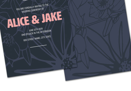 Dark Blue Floral Wedding Invitation Layout
