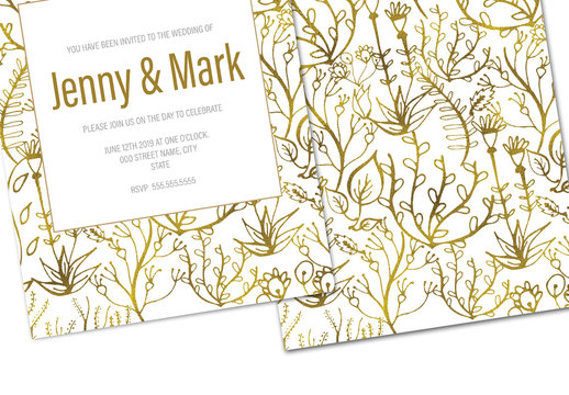 White and Gold Floral Wedding Invitation Layout